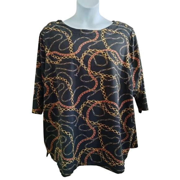 Jessica London Top Plus Size 3X 30/32 Black Chain Print 3/4 Sleeves - Picture 2 of 8